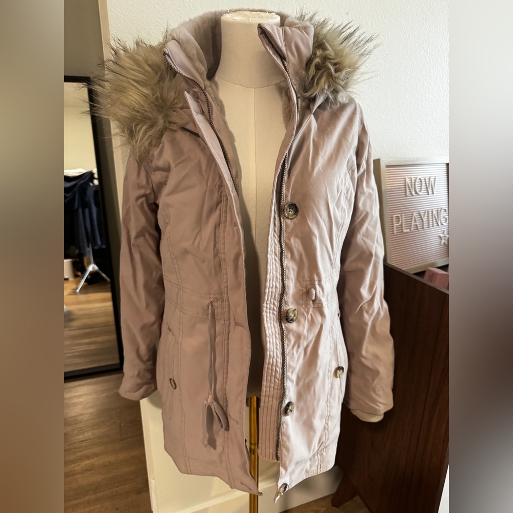 Beige Hollister and Co. winter parka